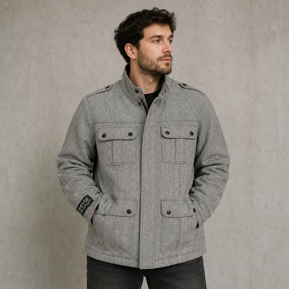 Empyre Jacket Mens XL Grey Herringbone Wool Blend Military Field M-65 Style Coat